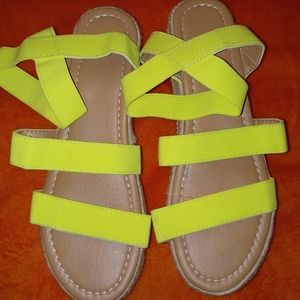 Neon Green Strappy Wedge Sandals